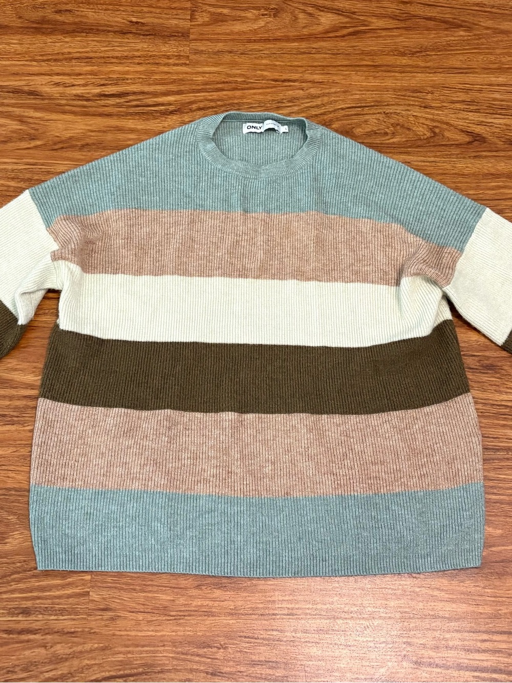 ONLY Women’s Ribbed Colorblock Pullover Knit Sweater - Earth Tones - L